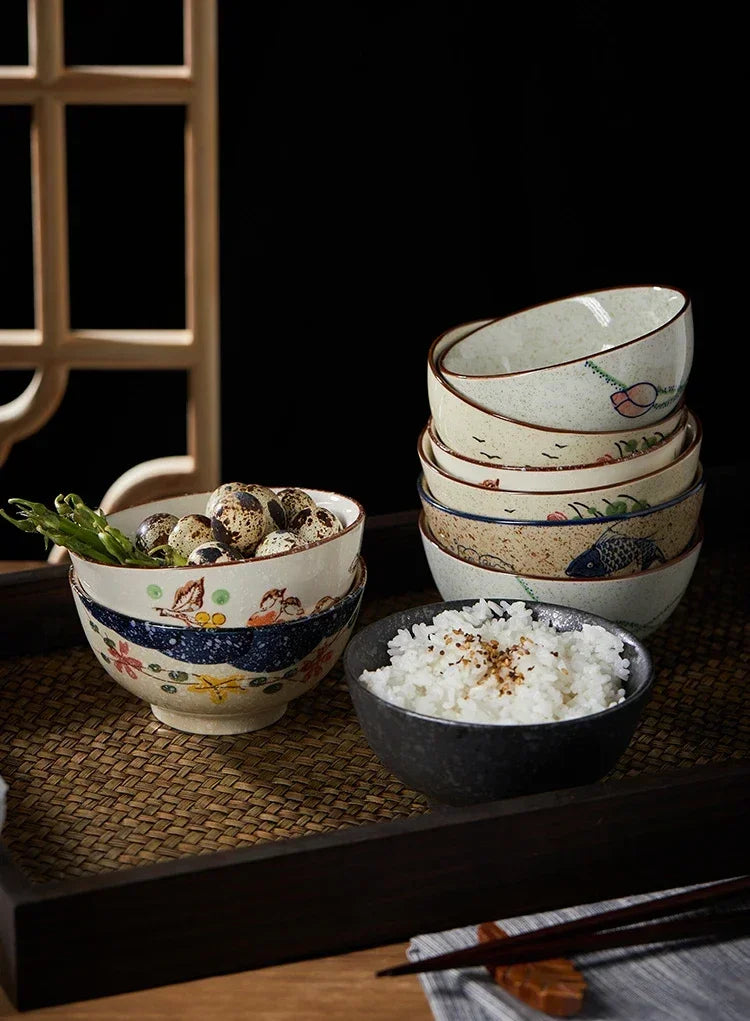 Ceramic 4.5 Inch Japanese Rice Bowl Retro Household Tableware