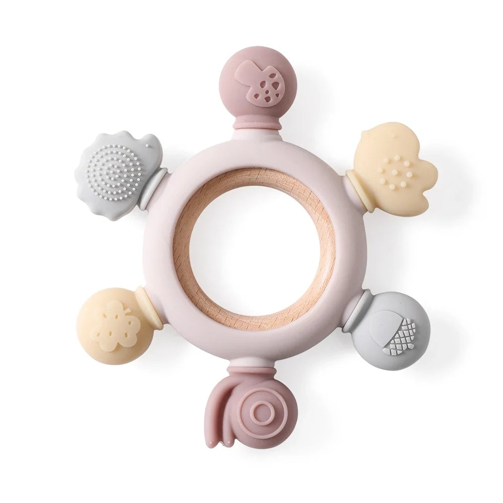 Crochet Wooden Animal Teether Rattle Newborn Sensory Toys