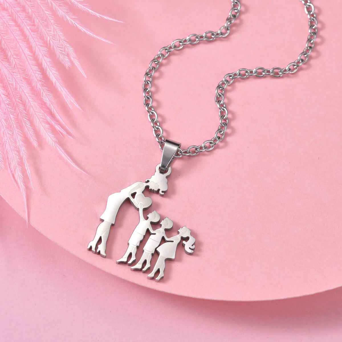 Mother's Day Gift Children Family Stainless Steel Jewelry – Silver Stainless Steel Mother & Kids Pendant Necklace