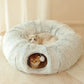 Cat Plush Bed with Tunnel - Fluffy Donut Cat Bed for Indoor Cats, Cozy Multifunctional Tunnel with Peephole