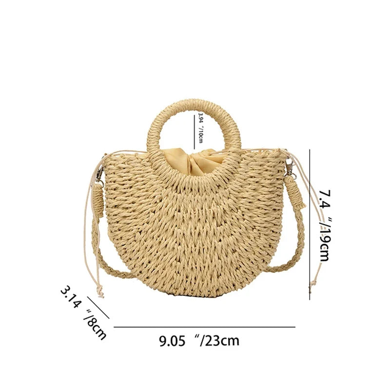 Straw Bag Organic Handwoven Half Moon Beach Tote Crossbody Bag Large Capacity Summer 2026 Vacation Accessory