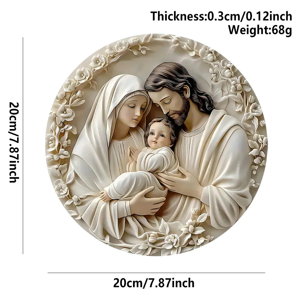 Wooden2025 Edition Nativity Scene Ornament Circular Wall Hanging 7.87in Handcrafted Mary Jesus Joseph Christmas Decor Gift