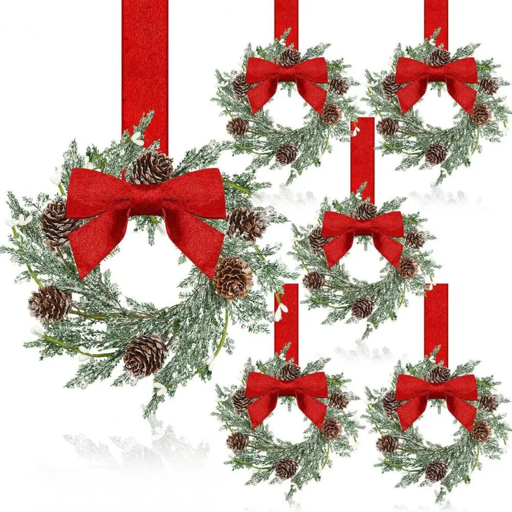 Christmas Wreaths Kit Of 6 Mini Cabinet Wreaths With Red Bows Farmhouse Holiday 2025 Artificial Sturdy Decor