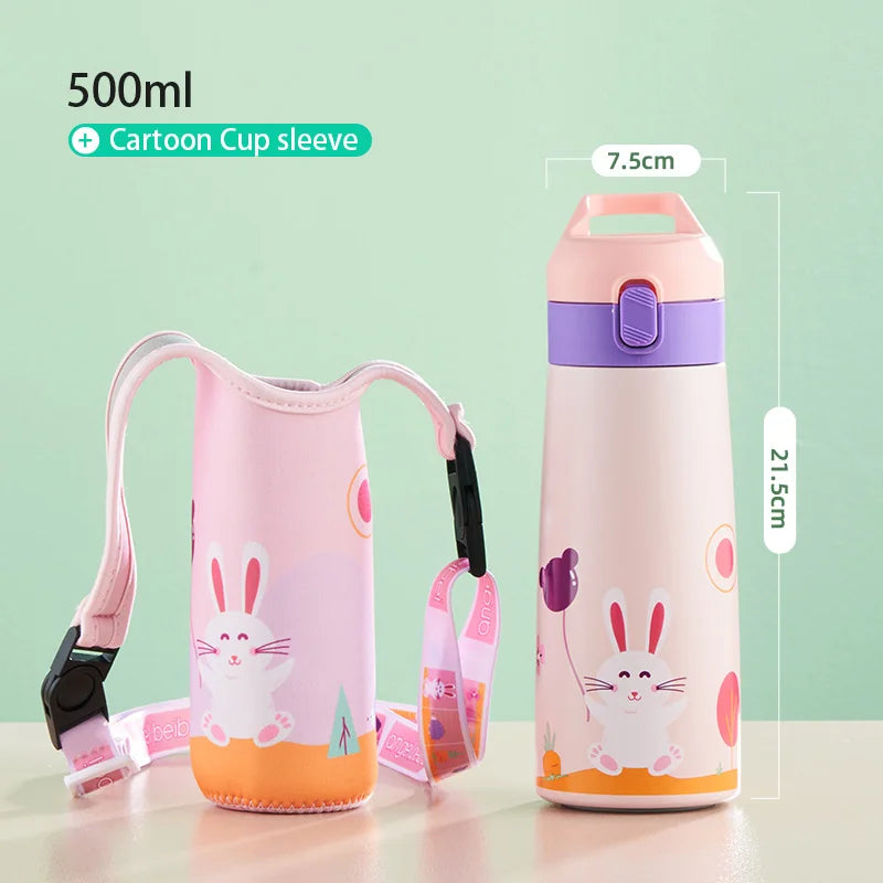 Kids 500ml Stainless Steel Straw Thermos Mug With Case