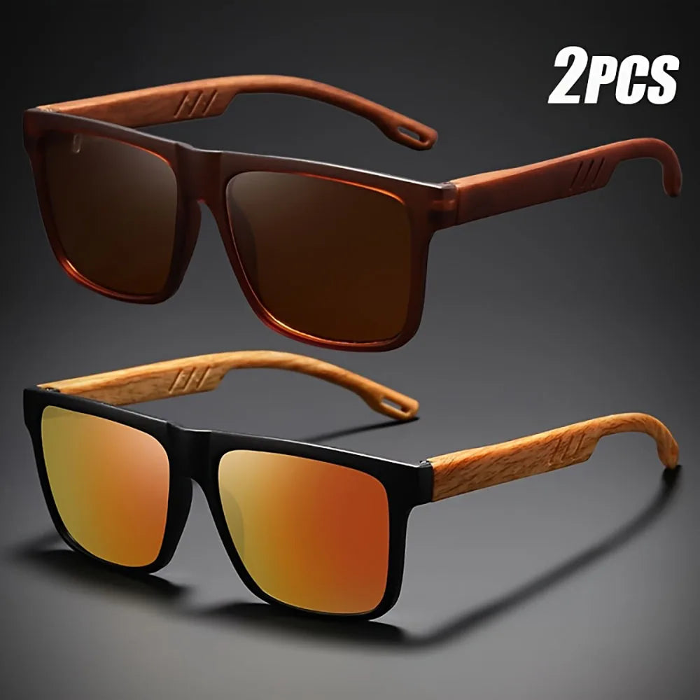 Square Sunglasses Frame Unisex Outdoor Eyewear UV400 Protection Summer 2026 Trend Wood Grain Hinges