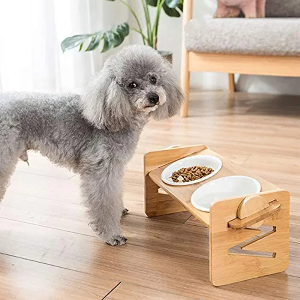 Dog Bowl Stand Flexible Bamboo Elevated Feeder, Wooden Pet Bowl Holder Fall 2025 Comfort-Grip Neck Maintenance