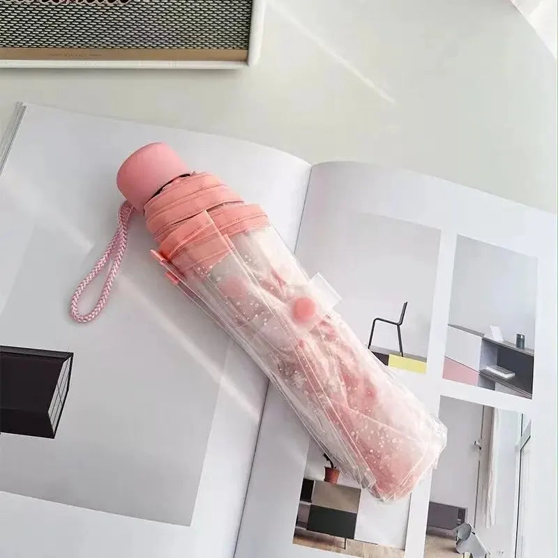 Style Korean Folding Umbrella with Cherry Blossom Design