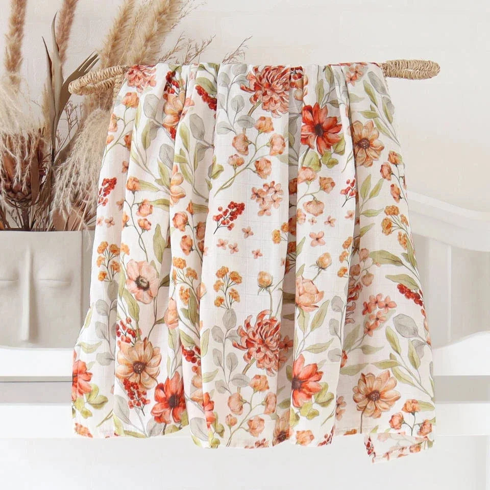 Muslin Bamboo Swaddle Blanket 120x120 Cm Floral Newborn Bedding Fall 2025 Breathable Eco Friendly Baby Gift
