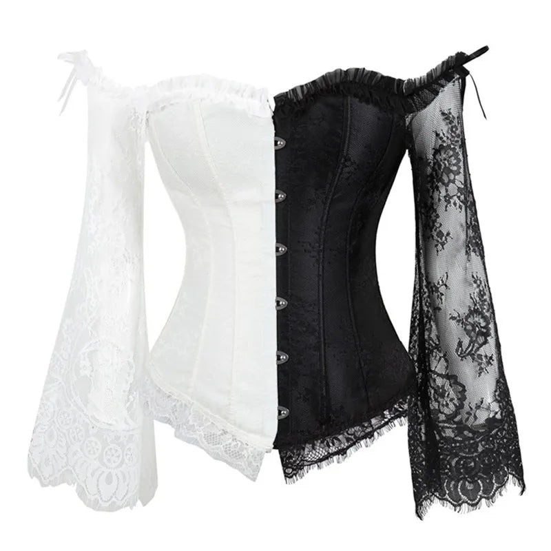 Women's Supportive Corset Top - Off Shoulder, Lace Satin