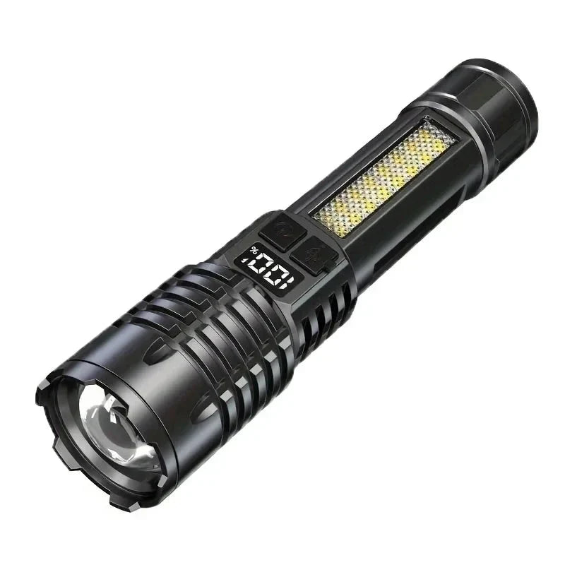 High Power LED Flashlight - TYPE-C Battery-Powered Torch for Camping and Hiking, Water-Resistant with Side Light
