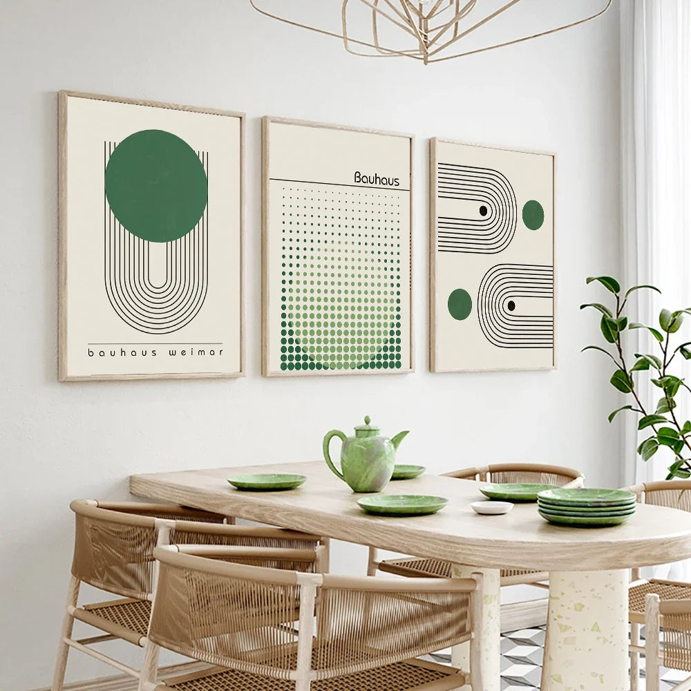 Bauhaus Green Minimalist Wall Art Canvas Print Water-Resistant