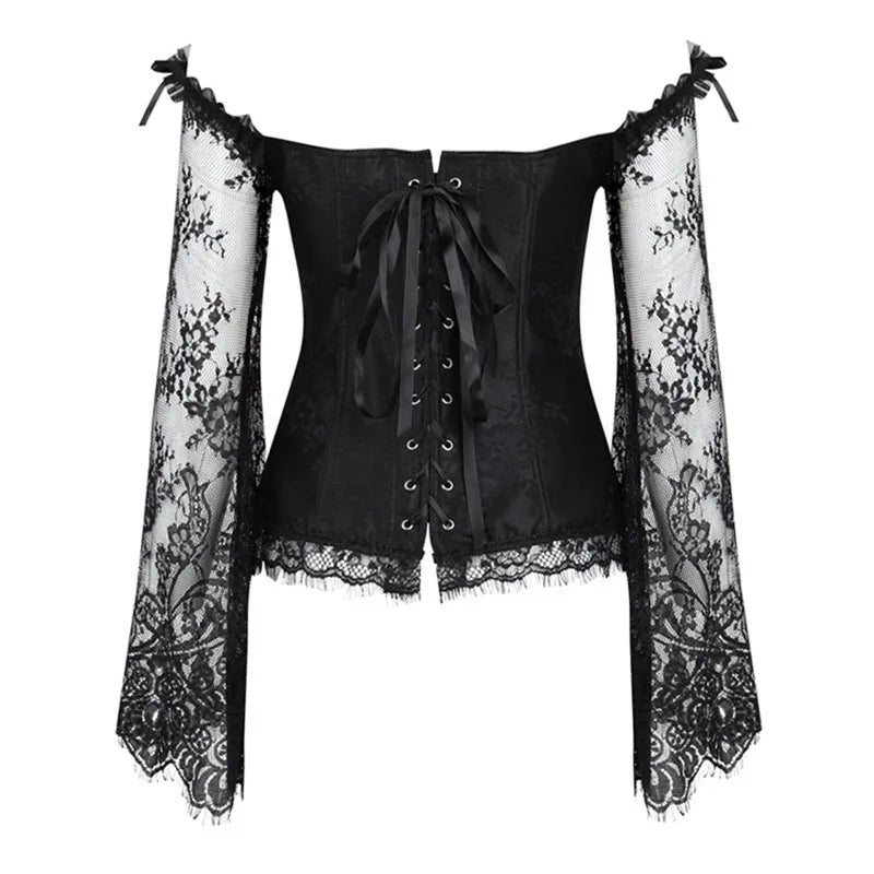 Women's Supportive Corset Top - Off Shoulder, Lace Satin