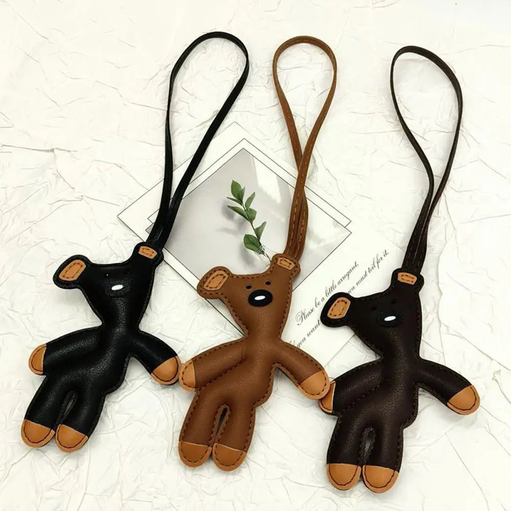 Keychain Bear PU Leather Mini Bag Charm Cute Gift Accessory