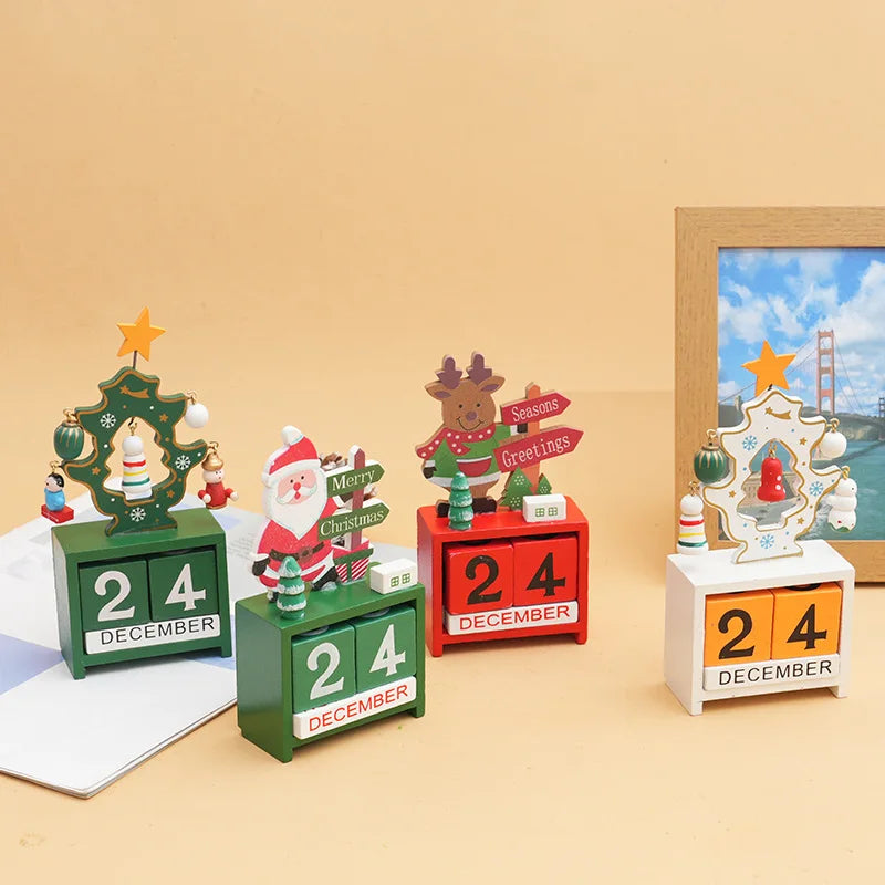 Wooden Christmas Countdown Calendar Ornament Tabletop Decor