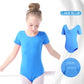 Plush girls' ballet leotard - short sleeve v-neck ruched, cotton knit, for dance practice and classic classes