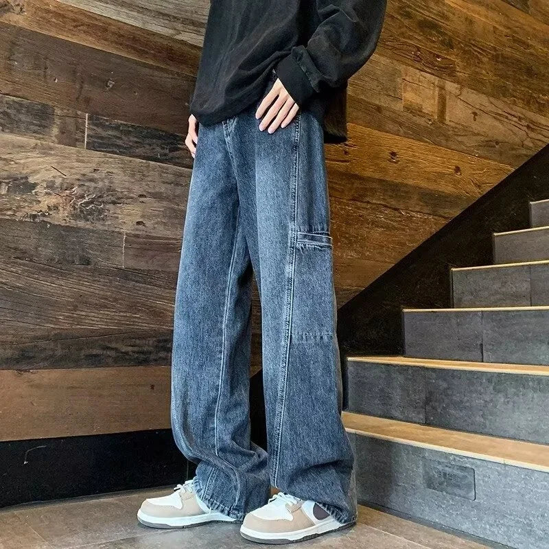 Mens Oversized Cargo Jeans - Wide Leg, Denim, Street
