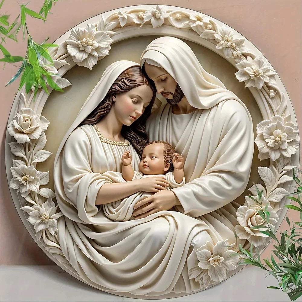 Wooden2025 Edition Nativity Scene Ornament Circular Wall Hanging 7.87in Handcrafted Mary Jesus Joseph Christmas Decor Gift