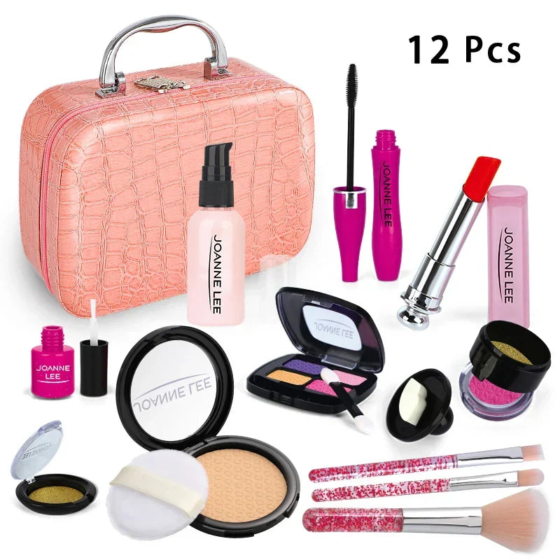 Kids Makeup Kit - Pretend Play Kit With Lipstick Nail Polish Eye Shadow In Leopard Case CE Certified Toy Back To School