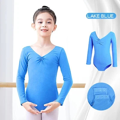 Long Sleeve, Chest-Drawstring, Cotton, For Dance Class – Plush Girls Ballet Leotard