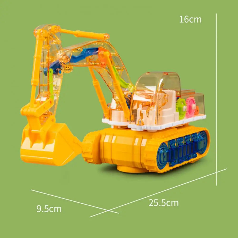 Mechanical Gear Excavator Toy with LED Lights & Music - Educational Motor-Driven Digger for Toddlers