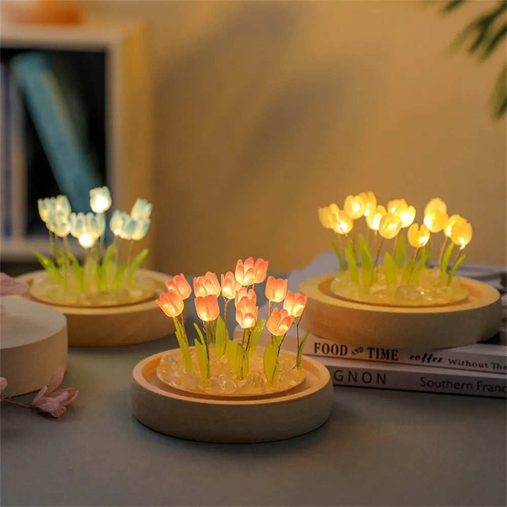 Handmade LED Tulip Flower Night Light - DIY Decorative Lamp for Bedroom, A Great Valentine's Day Gift
