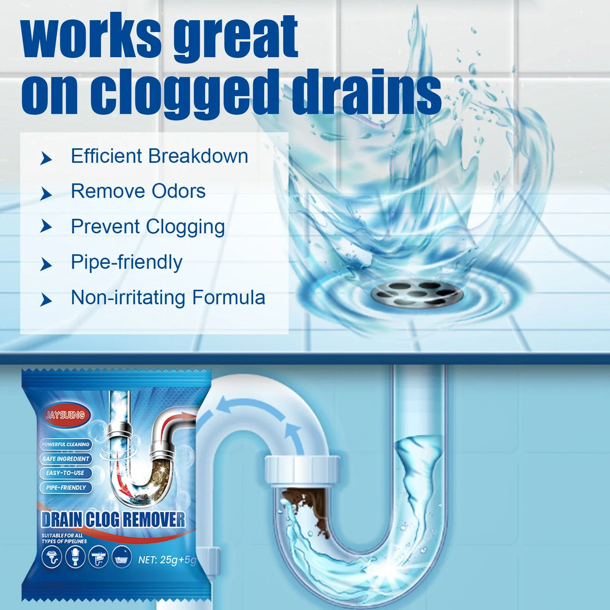 Drain Cleaner Powder 6 Pack Pipe Unclogger Hair Clog Remover Odor Eliminator Eco Friendly Fall 2026 Household Maintenance