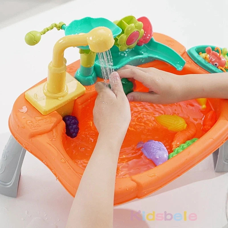 Kids Electric Kitchen Sink Toy with Running Water, Play Utensils, and Multi-Color Design for Pretend Cooking-4