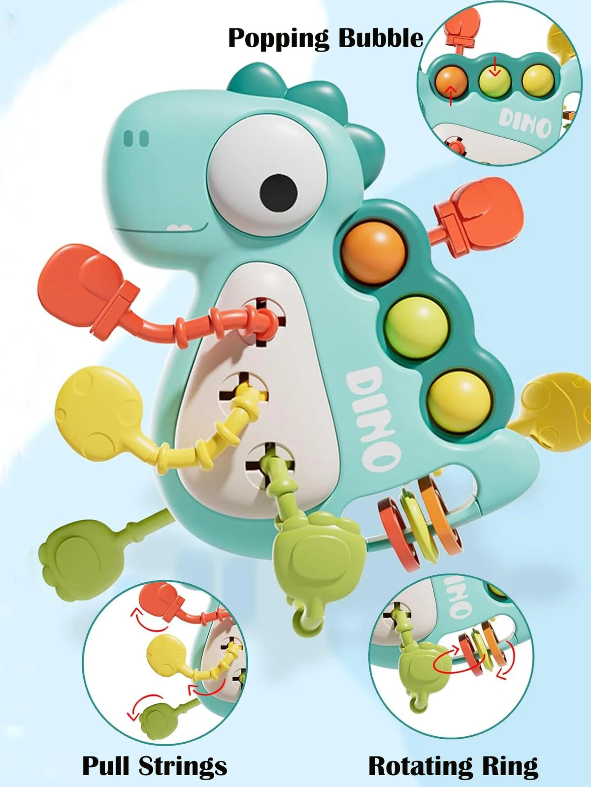 Dinosaur Montessori Pull Toy Newborn Sensory Toys Teether