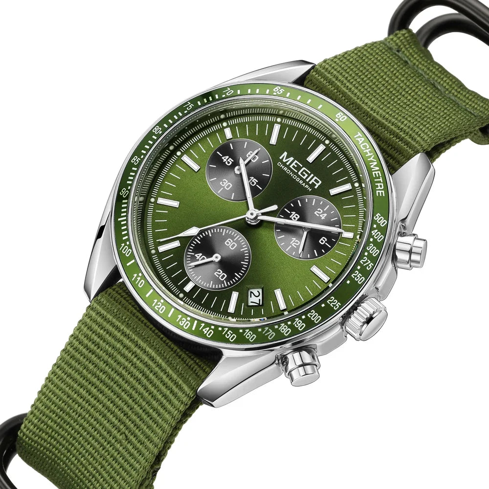 Quartz Chronograph Watch Blue Nylon Strap Water-Resistant