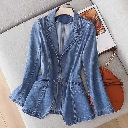 Variant image for Women's Denim Blazer with Notched Lapel and Button Closure, Structured Cut for Casual and Semi-Formal Wear-1