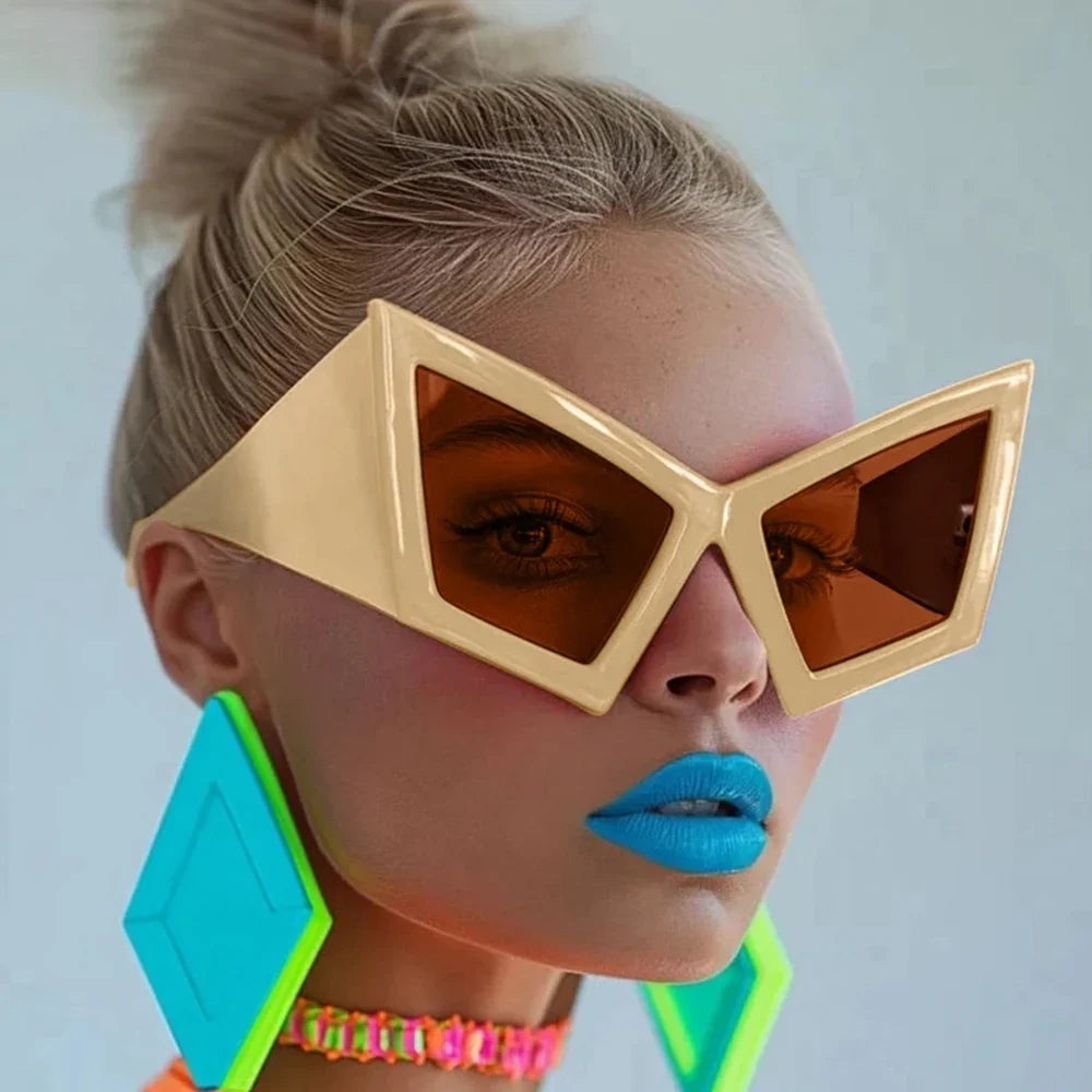 Cat Oversized Eye Sunglasses Women Red UV400 Shades Retro Gradient Fashion