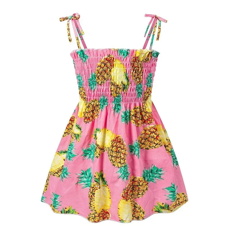 Plush girls' sundress - smocked bodice, daisy print, polyester, for casual summer outings