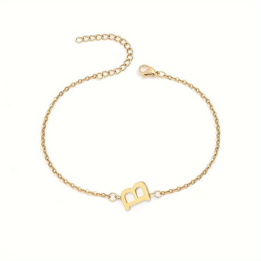Letter Initial Bead Bracelet Thin Chain Minimalist Elegant