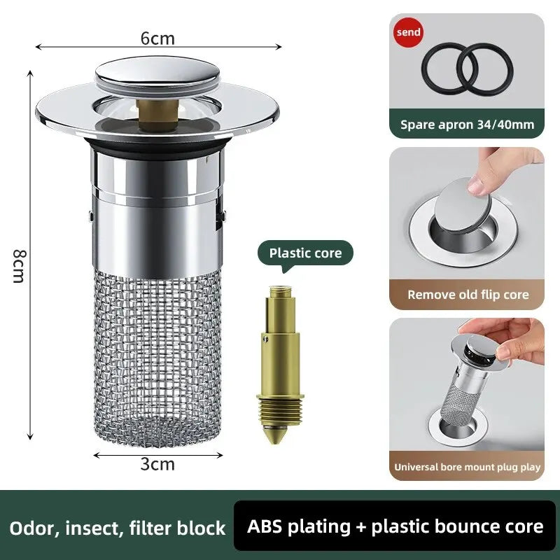 Pop-Up Drain Stopper Basin Hair Catcher Stainless Steel Filter Anti-Odor Fall 2026 Household Upgrade