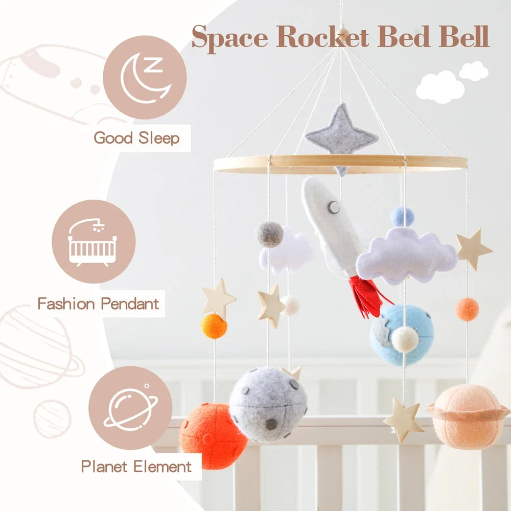 Rocket Wooden Crib Mobile Newborn Sensory Toys Soothing