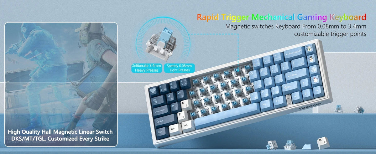 Mechanical Keyboard 68-Key Hall Effect RGB Wired Travel-Friendly