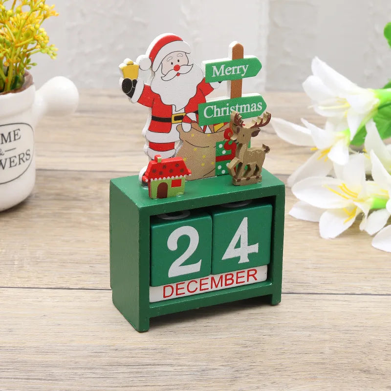 Wooden Christmas Countdown Calendar Ornament Tabletop Decor