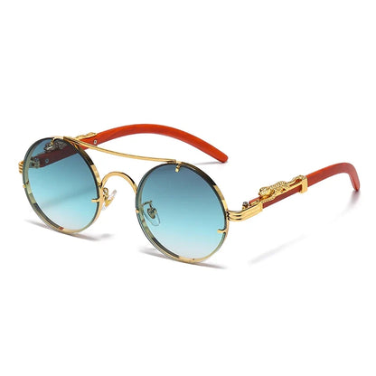 Punk Retro Round Sunglasses for Men & Women - Fashionable Double Bridge Design for Travel and Shopping