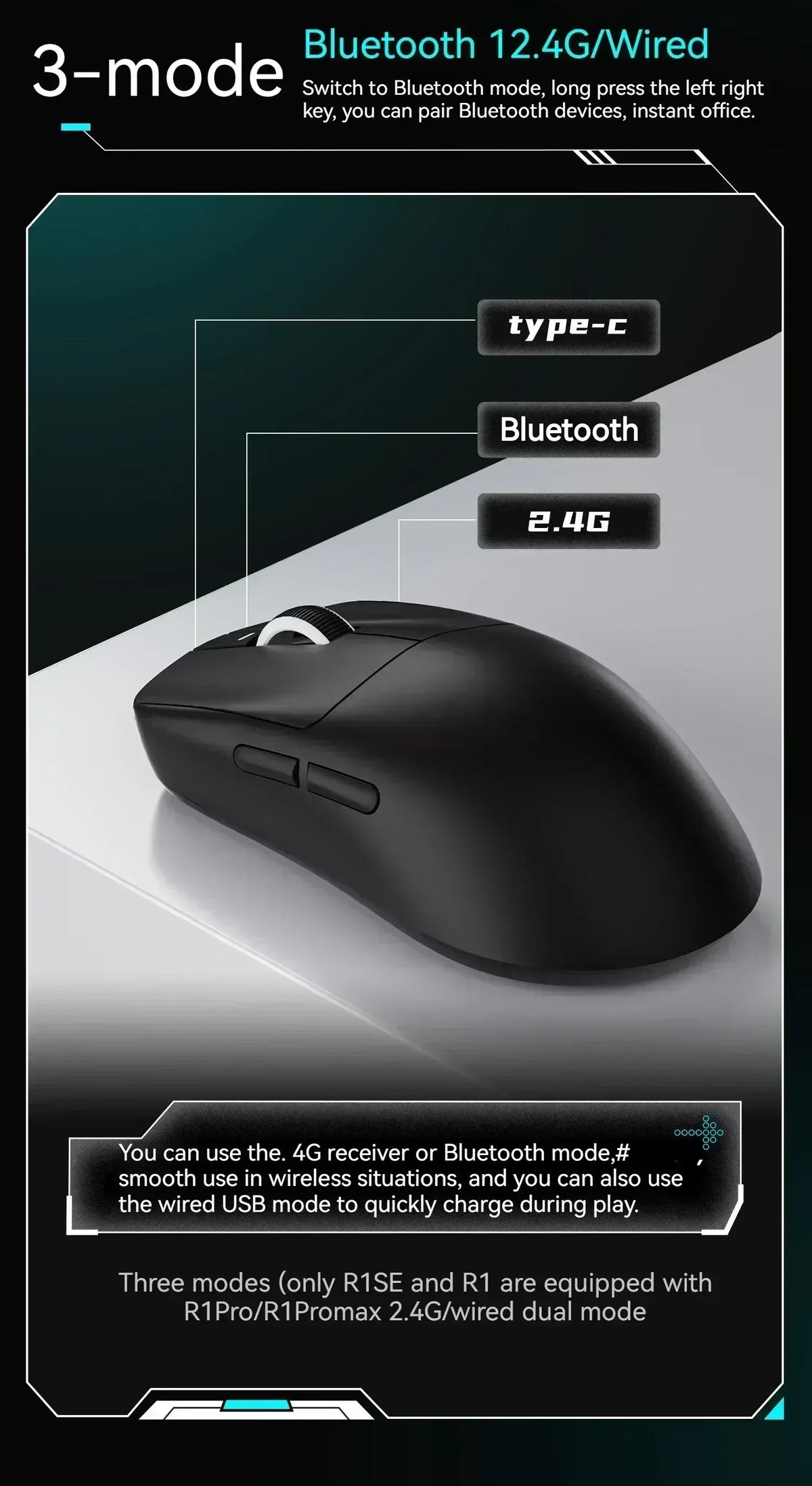 Gaming Mouse Cordless Light Ambidextrous 26000 DPI