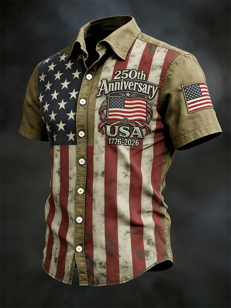 Plush Men's Hawaiian Shirt - Casual Short-Sleeve, 250th Anniversary USA Flag Design, Fourth Of July