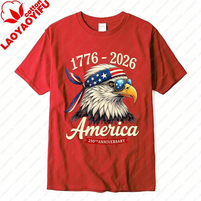Plush Unisex Bald Eagle Graphic Tee - Short-Sleeve, Sturdy Cotton, For 250th Anniversary Independence Day Celebration