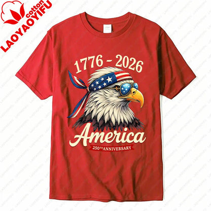 Plush Unisex Bald Eagle Graphic Tee - Short-Sleeve, Sturdy Cotton, For 250th Anniversary Independence Day Celebration