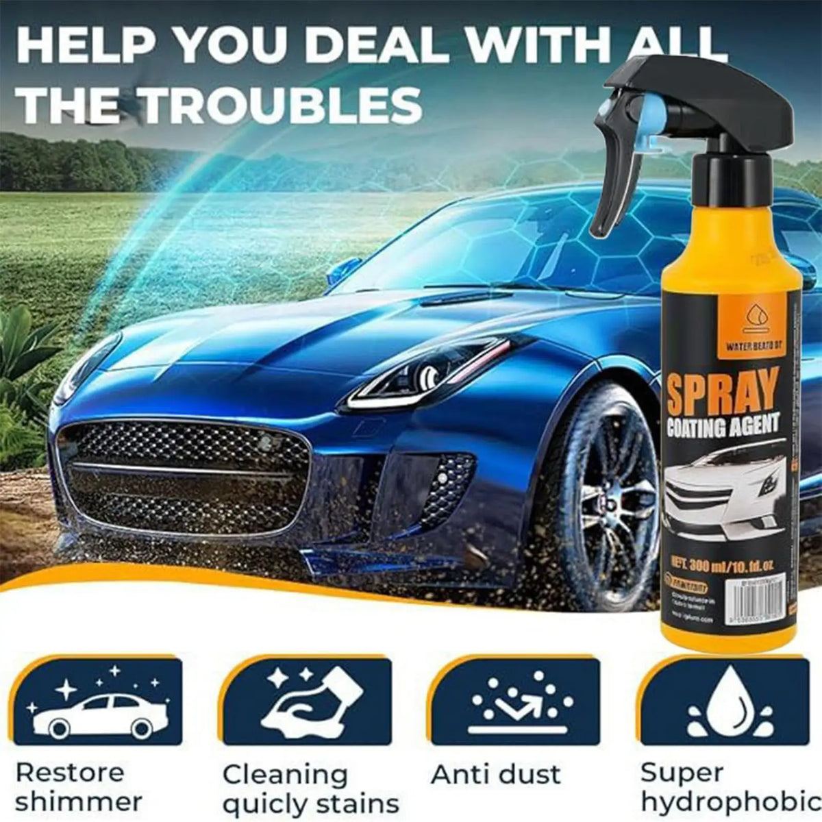 Glass2026 Edition Coating Spray 300ml Hydrophobic Car Detailer, High Gloss Finish, TikTok Viral Car Maintenance