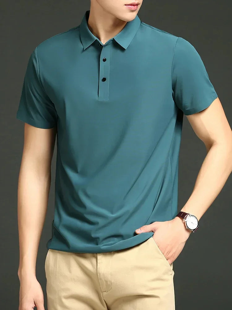Variant image for Men's Ice Silk Polo Shirt, Lightweight Breathable Fabric, Adjustable Tailored Fit for Office and Casual Wear-22
