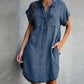 Summer Women's Denim Shirt Dress - Casual Loose Pocket Retro Commuter Office Style