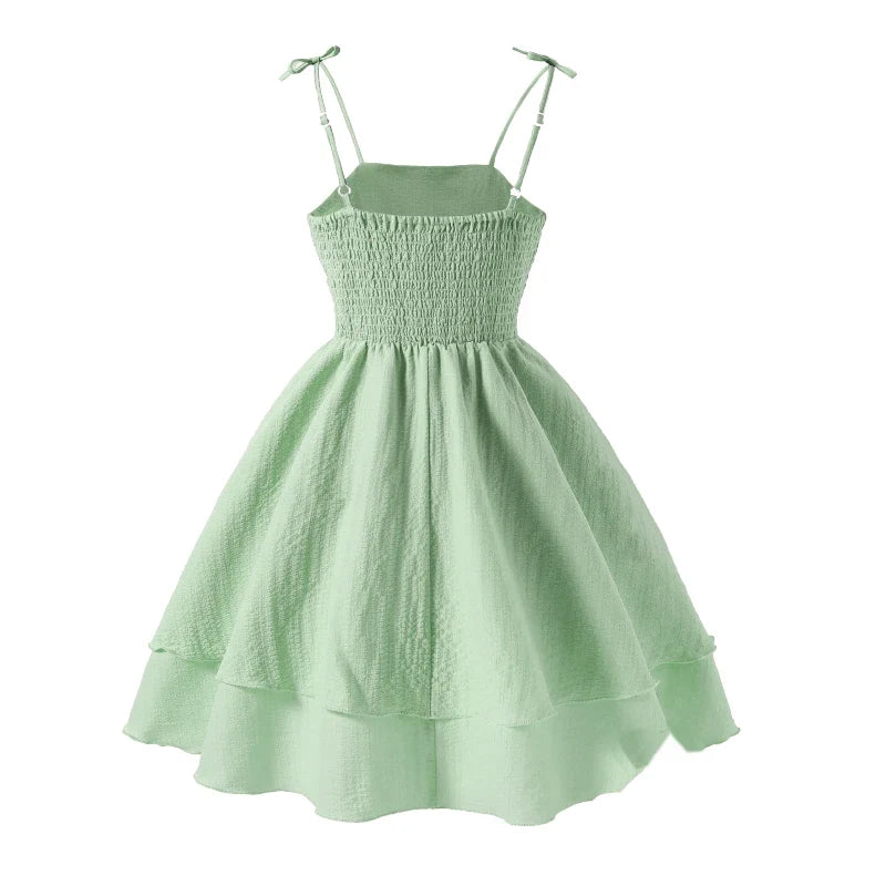Plush Girls' Princess Dress - Tiered Sling Dress, Flattering, Polyester, For Birthday Party