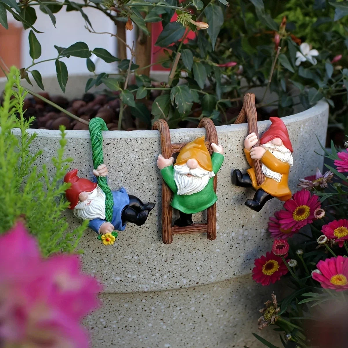 Garden Gnome Ornaments Kit - 3pc Hanging Resin Dwarf Figurines For Mini Garden Micro Landscape Decor Outdoor Spring