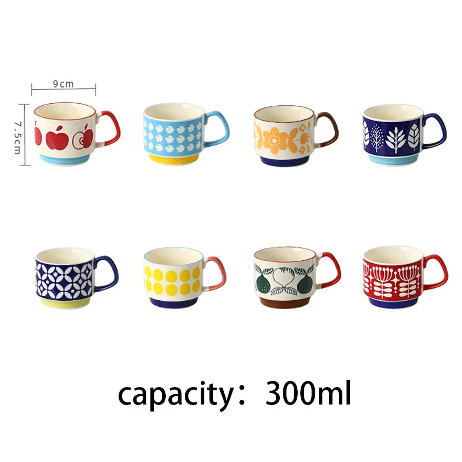 Coffee Mug 300ml Japanese Flower Ceramic Kit Retro Drinkware Office Entertaining Fall 2025 Comfort-Grip Handgrip Gift