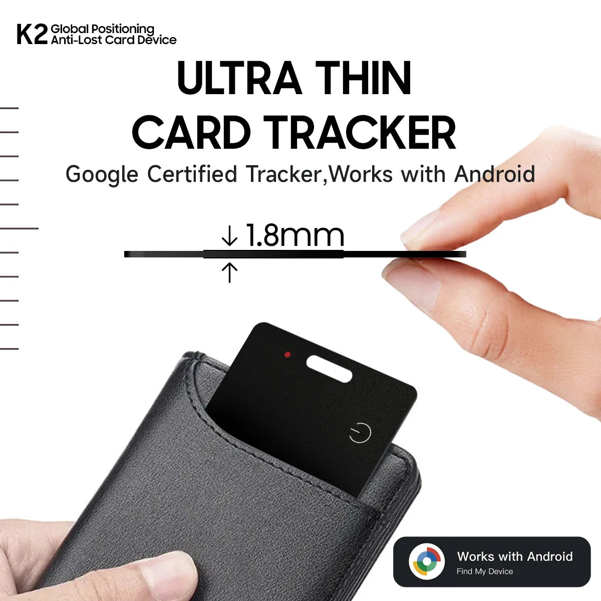 Cordless Battery-Powered Android Item Locator 2026 – Smart Wallet Tracker Card IP68 Water-Resistant