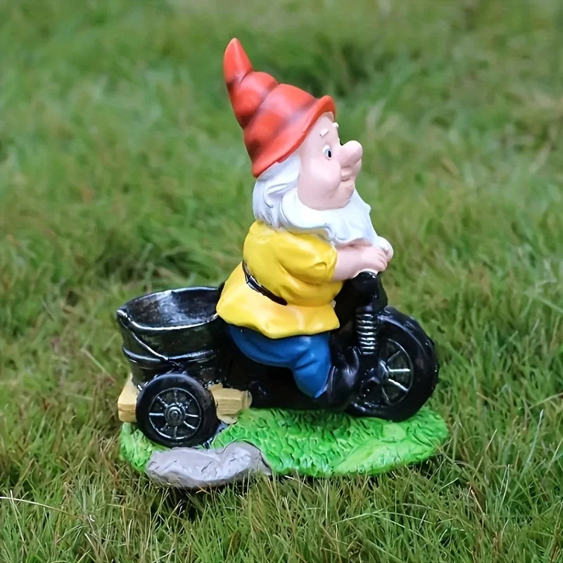 Garden2026 Edition Gnome On Bicycle Statue Sturdy Resin Outdoor Decor Flower Cart Dwarf Ornament Fall